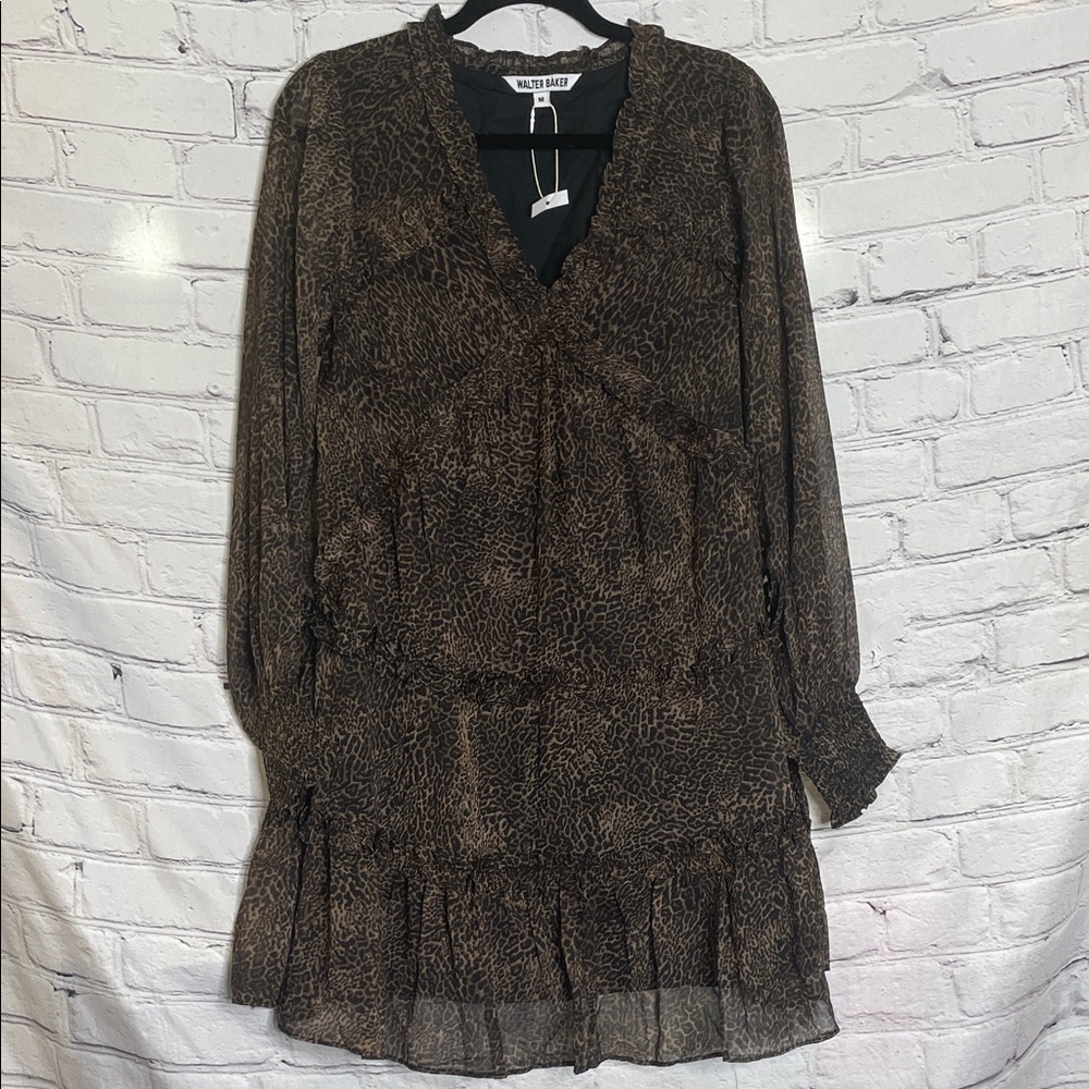 Walter Baker Leopard Print Long Sleeve Dress Size Medium Brand New